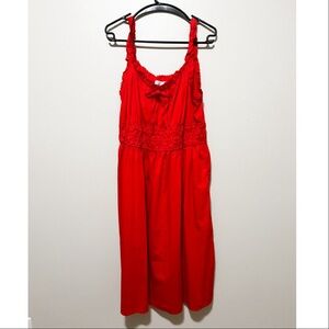 Women’s Red Shirred Tank Midi Dress with Pockets